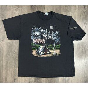 Vintage Wolf T Shirt Pocono Indian Museum Wolves Graphic Tee Black 2XL Fade